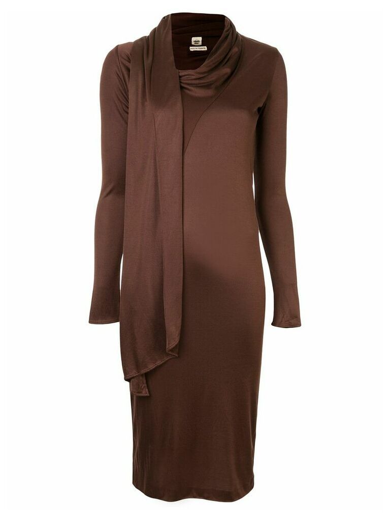 Hermès Pre-Owned scarf detail fitted dress - Brown