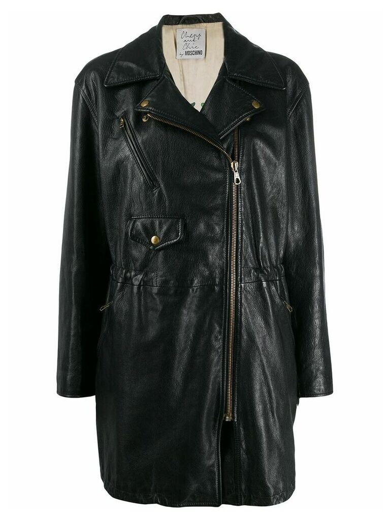 Moschino Pre-Owned 1990s leather drawstring biker coat - Black