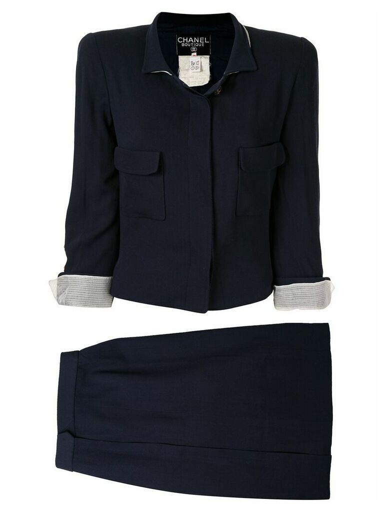 Chanel Pre-Owned CC button skirt suit - Blue