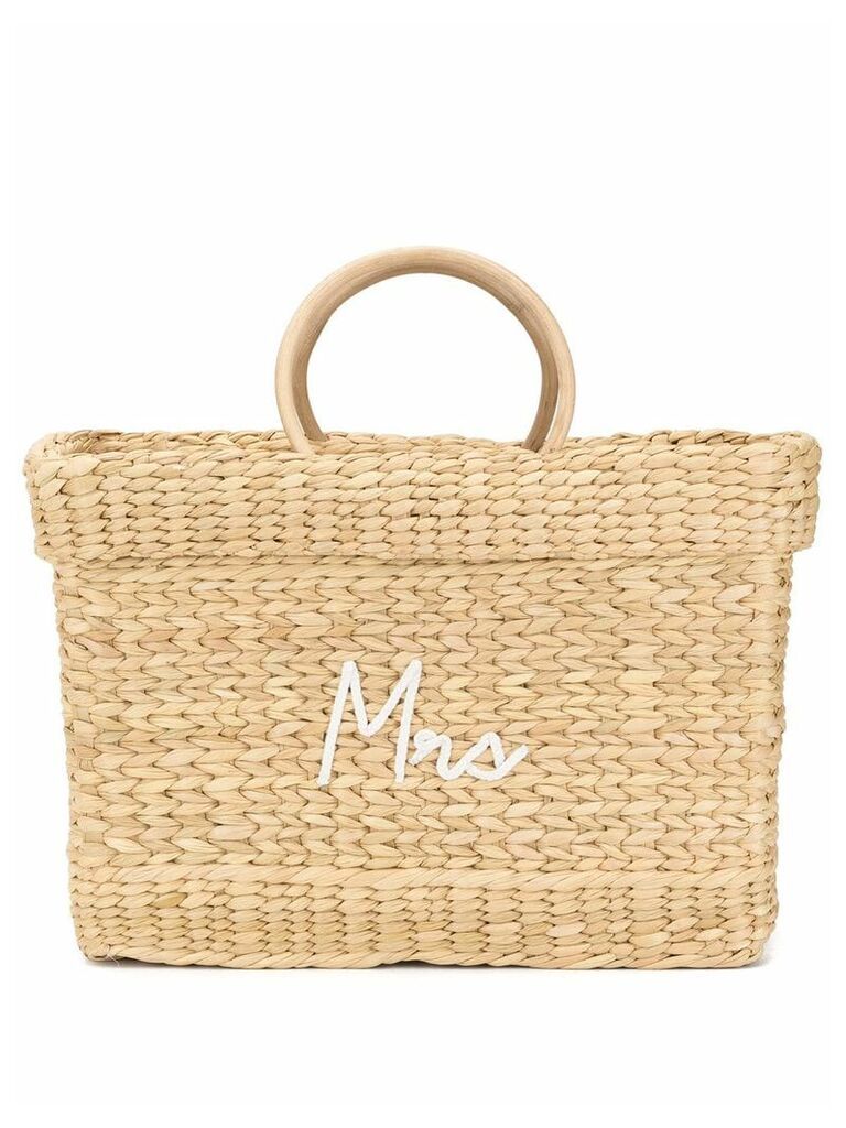 Poolside embroidered woven tote bag - Brown