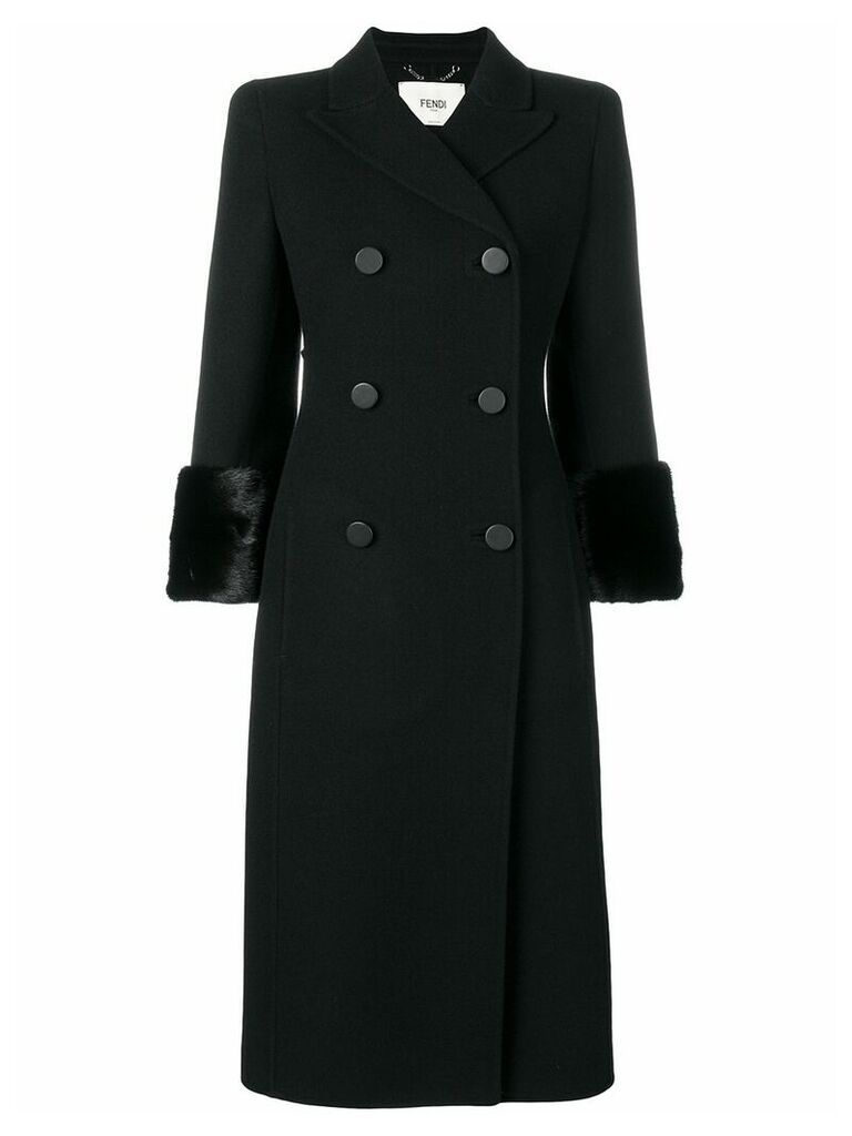 Fendi fur-trimmed double-breasted coat - Black