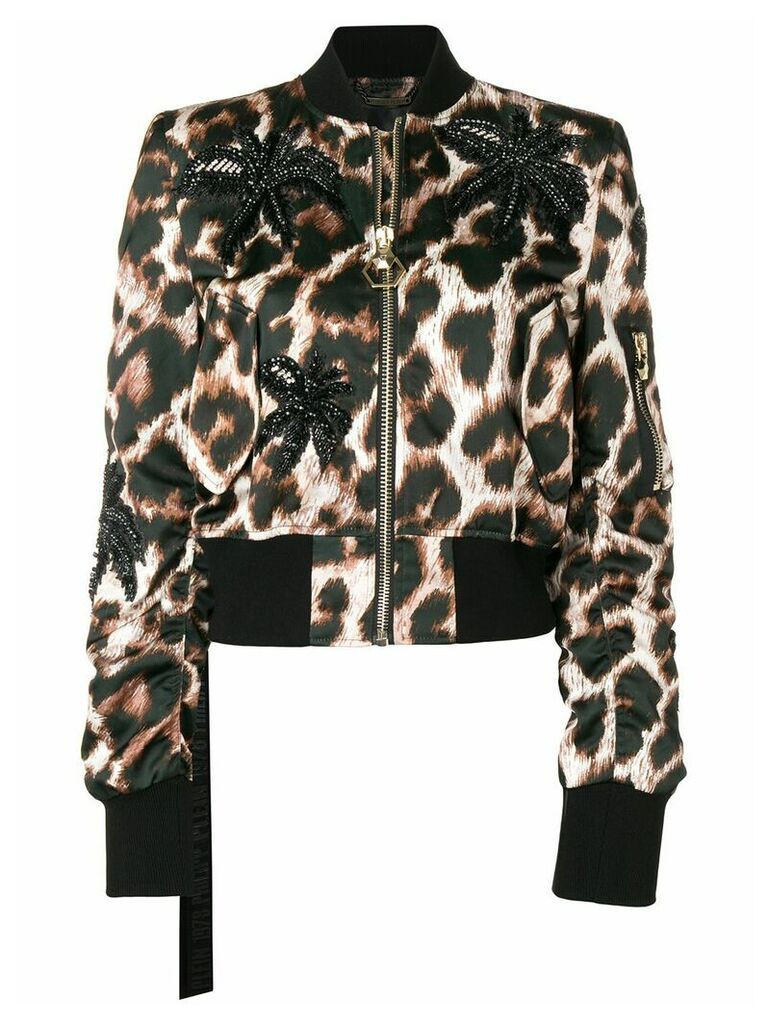 Philipp Plein leopard print cropped jacket - Black