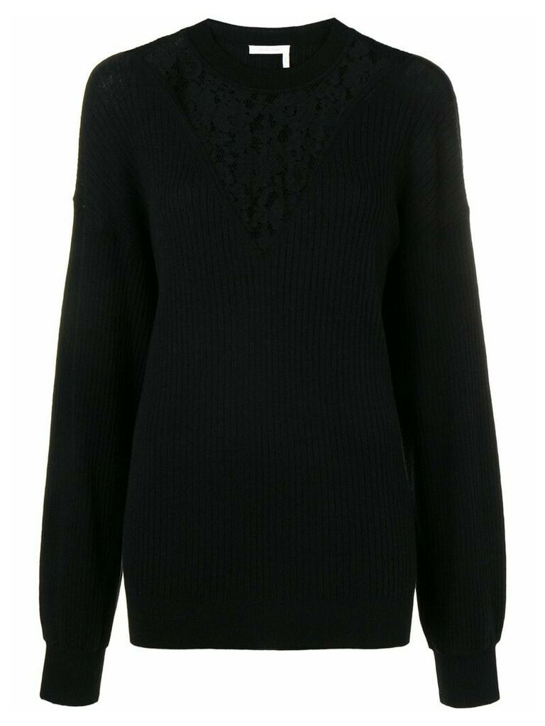 See by Chloé floral lace-panelled sweater - Black