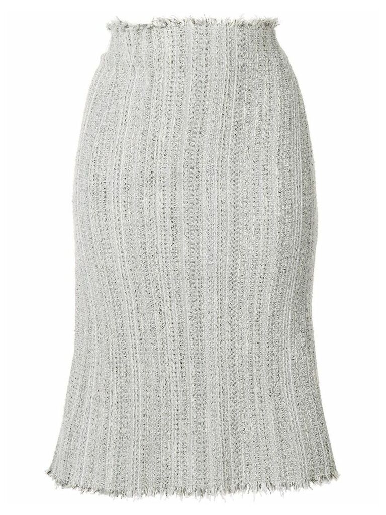 Thom Browne Ribbon Tweed Cardigan Pencil Skirt - Grey