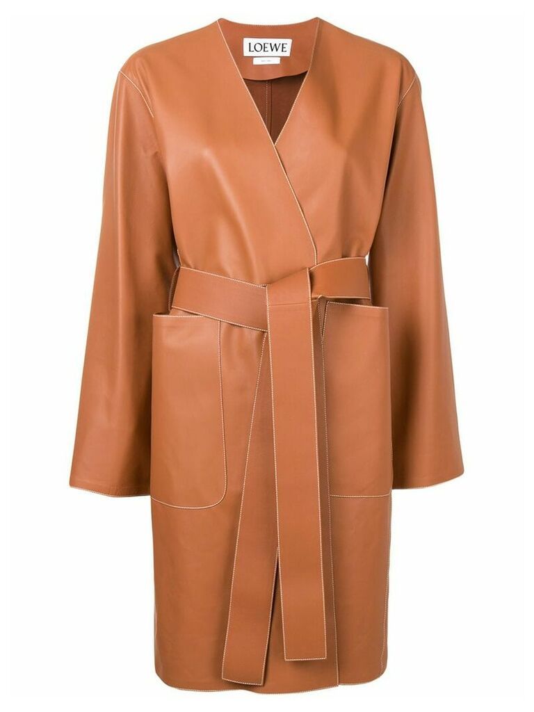 Loewe contrast stitch leather coat - Brown