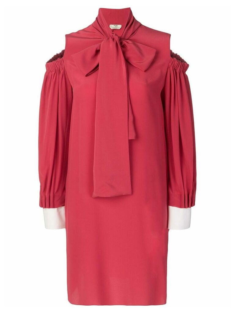 Fendi bow-tied cold-shoulder dress - Red