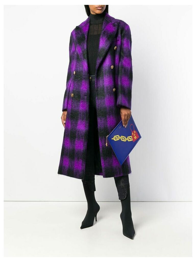 Versace checked belted coat - Purple