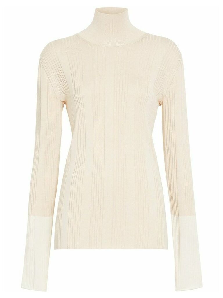 Burberry Rib Knit Silk Turtleneck Sweater - White