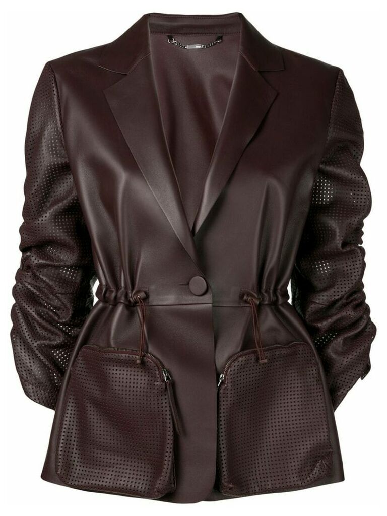 Fendi perforated ruched sleeve leather jacket - PURPLE