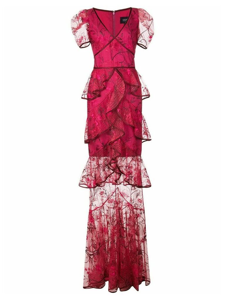 Marchesa Notte embroidered long dress - PINK