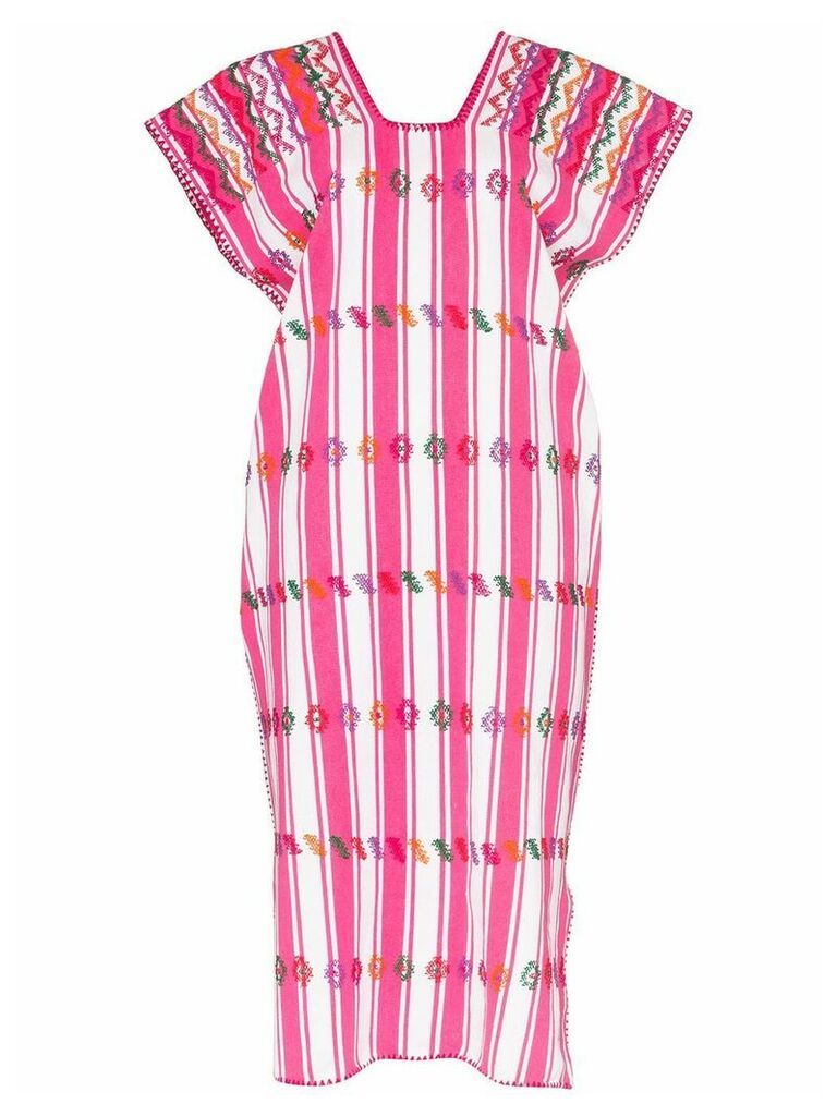 Pippa Holt embroidered striped kaftan dress - PINK