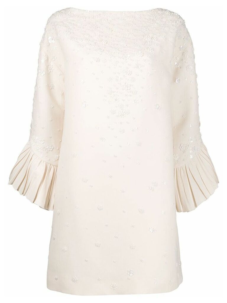 Valentino floral beaded shift dress - White