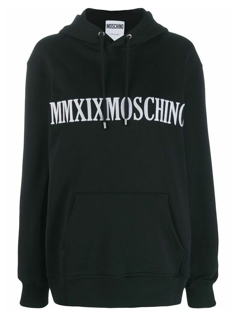 Moschino logo embroidered hoodie - Black
