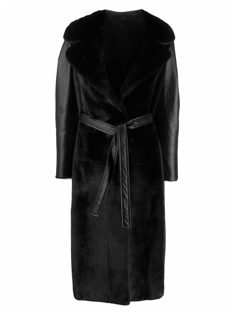 Blancha textured belted coat - Black