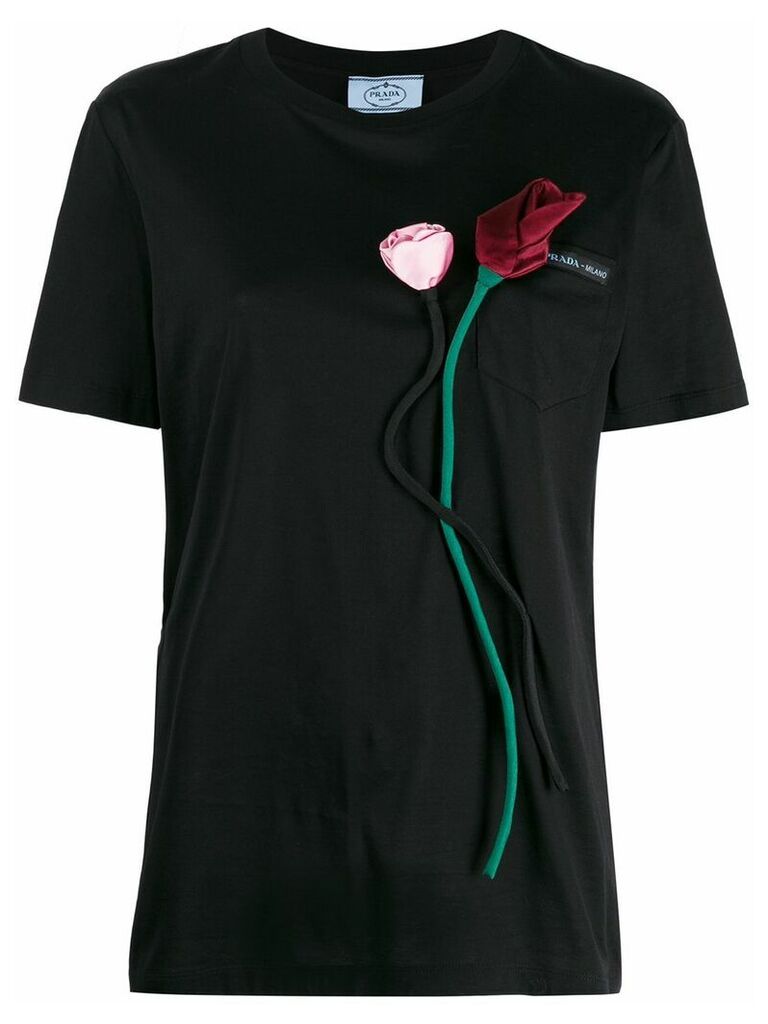 Prada rose appliqué T-shirt - Black