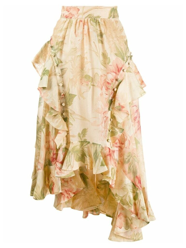 Zimmermann asymmetric floral skirt - Neutrals