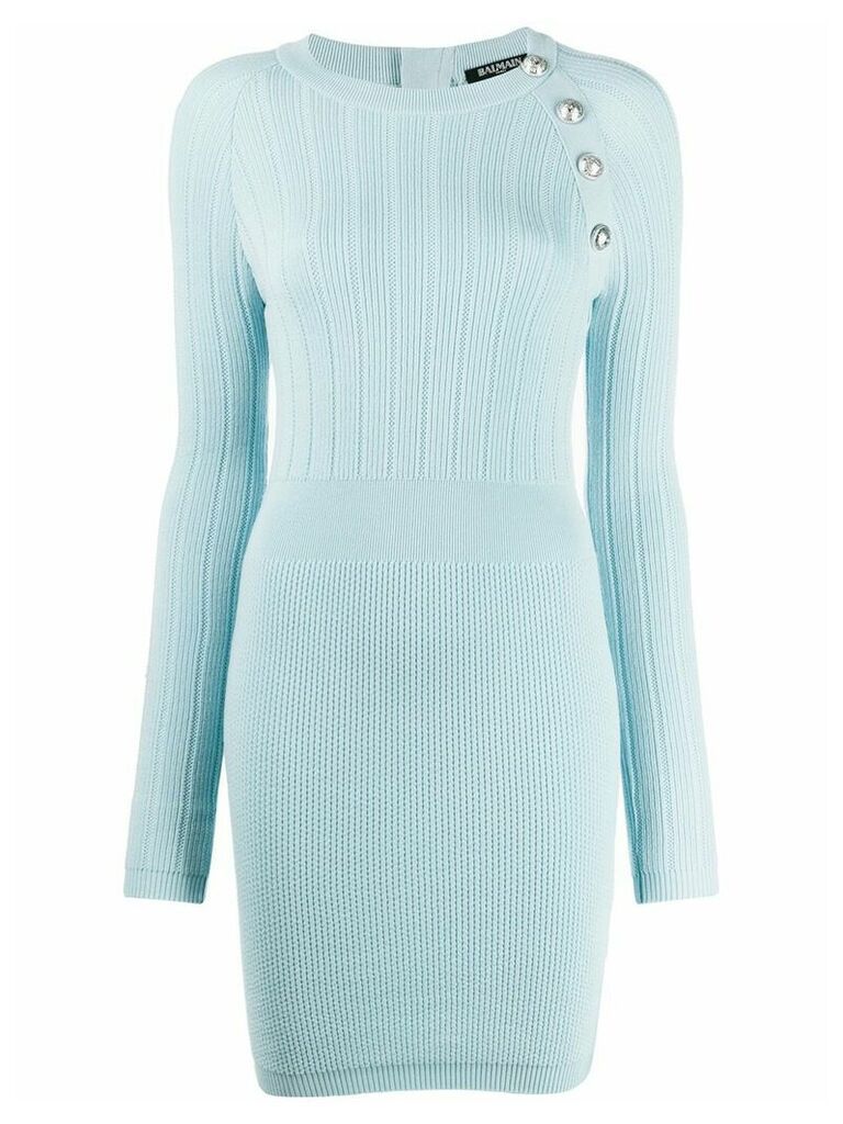 Balmain button-embellished fitted dress - Blue