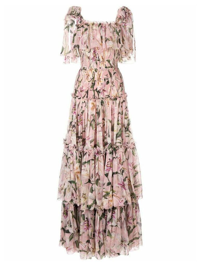 Dolce & Gabbana lily-print tiered maxi dress - PINK