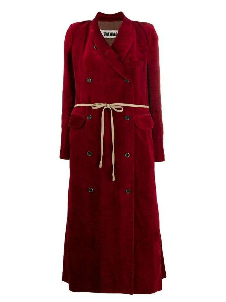 Uma Wang long velvet double-breasted coat - Red