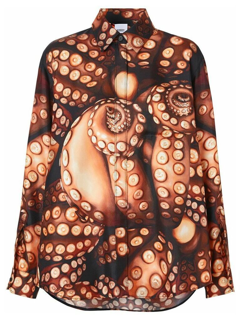 Burberry Octopus Print Silk Twill Oversized Shirt - PINK