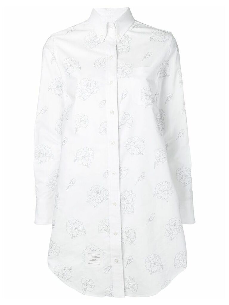 Thom Browne Floral Carnation Oxford Shirtdress - White