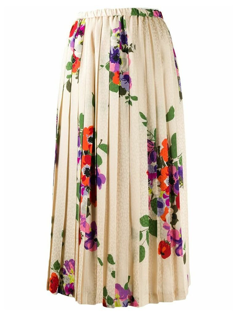 Junya Watanabe pleated floral skirt - NEUTRALS