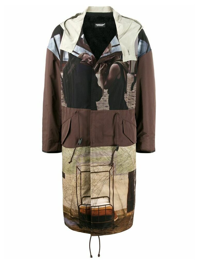 Undercover patchwork print coat - Brown