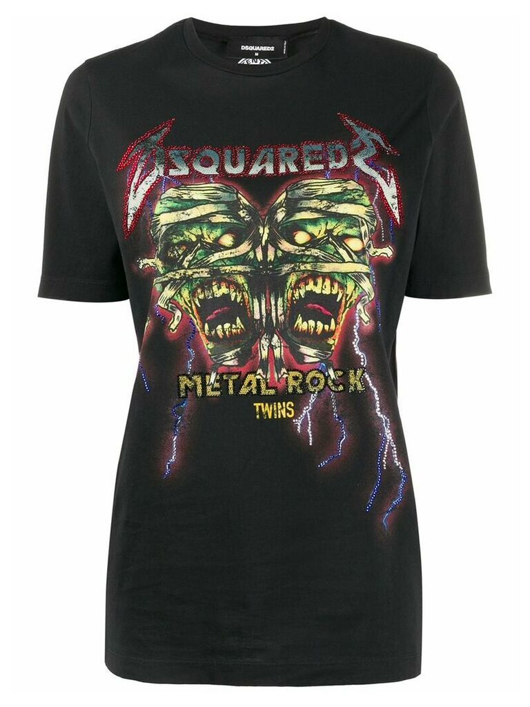 Dsquared2 rhinestone embellished Rock print T-shirt - Black