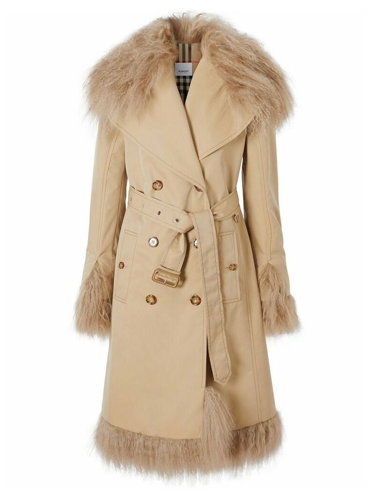 Burberry shearling-trimmed trench coat - Neutrals
