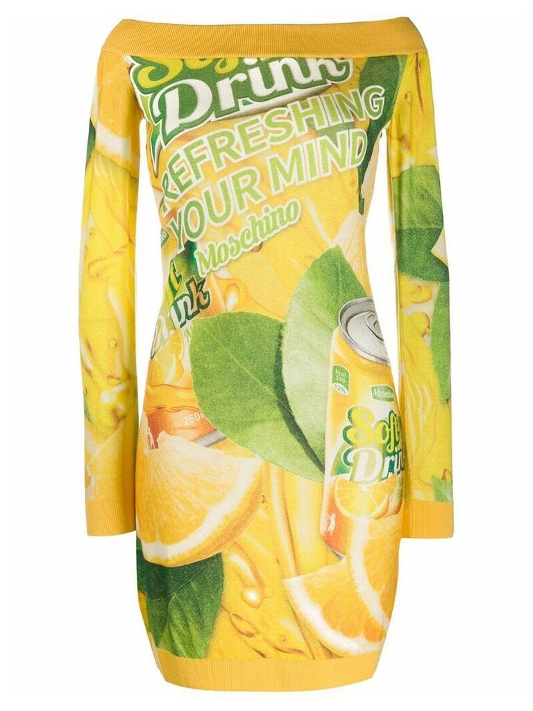 Moschino off shoulder packaging print dress - Yellow