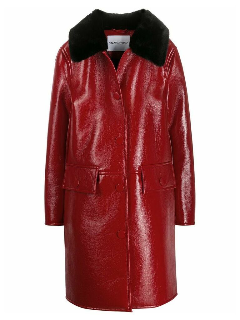 STAND STUDIO boxy fit fur-trimmed coat - Red