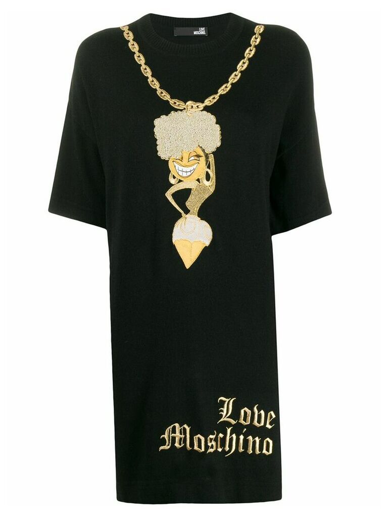 Love Moschino embroidered gold-chain dress - Black