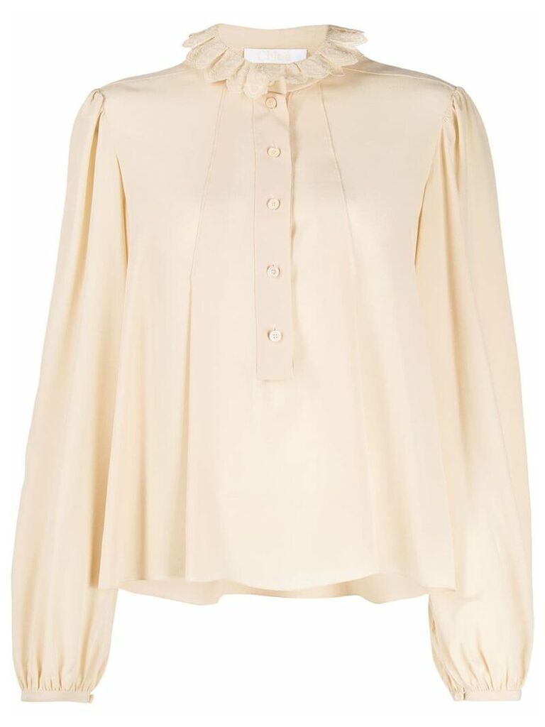 Chloé embroidered ruffled blouse - NEUTRALS