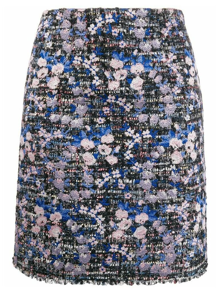 Giambattista Valli floral-embroidered tweed skirt - Blue