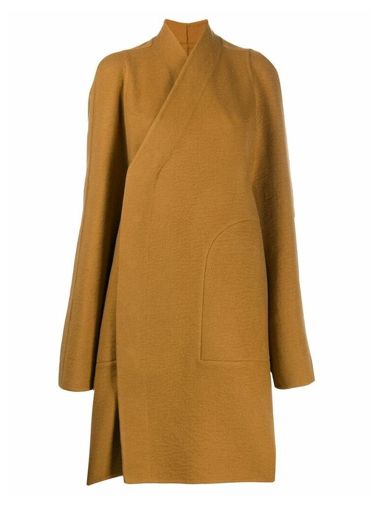 Rick Owens single breasted wrap coat - Brown