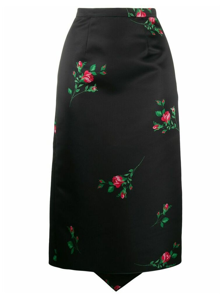 Rochas rose print pencil skirt - Black