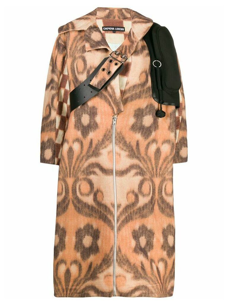 Chopova Lowena floral check patterned coat - NEUTRALS
