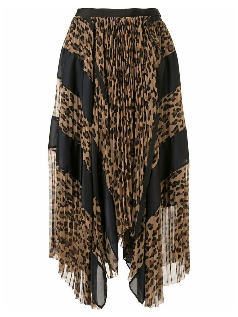 Sacai pleated leopard print skirt - Brown