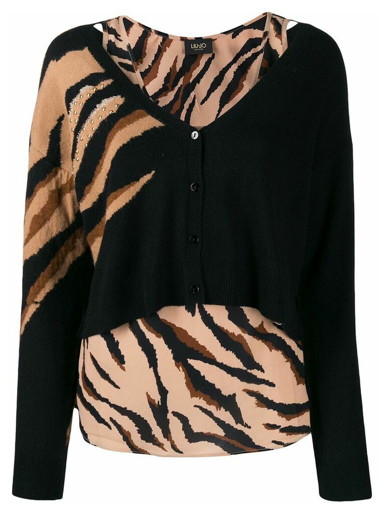 LIU JO layered style tiger print cardigan - Black