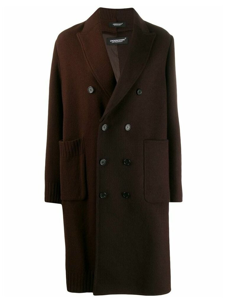 Undercover double breasted contrast panel coat - Brown