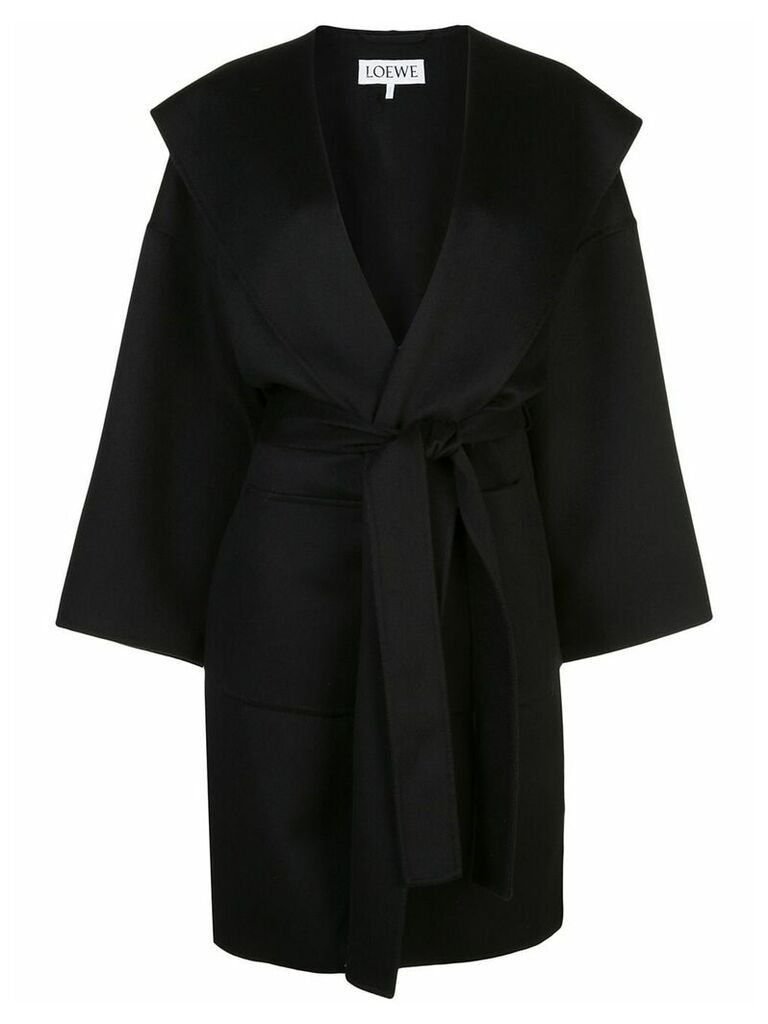 Loewe oversized hood belted coat - Black