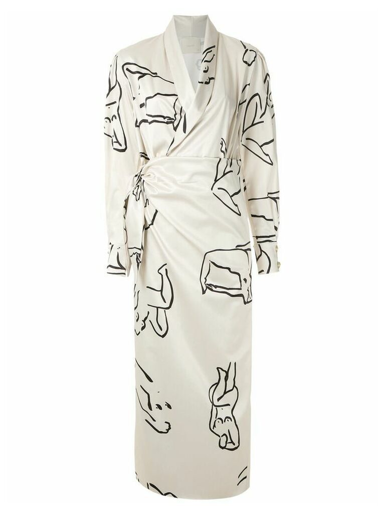Framed printed wrap gown - Neutrals