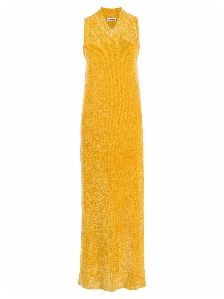 Jil Sander sleeveless long velvet knitted dress - Yellow