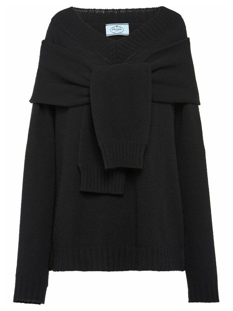 Prada tie-front relaxed jumper - Black