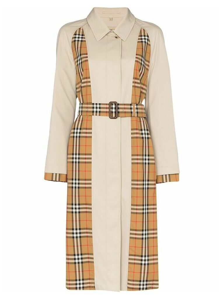 Burberry panelled checked trench coat - Brown