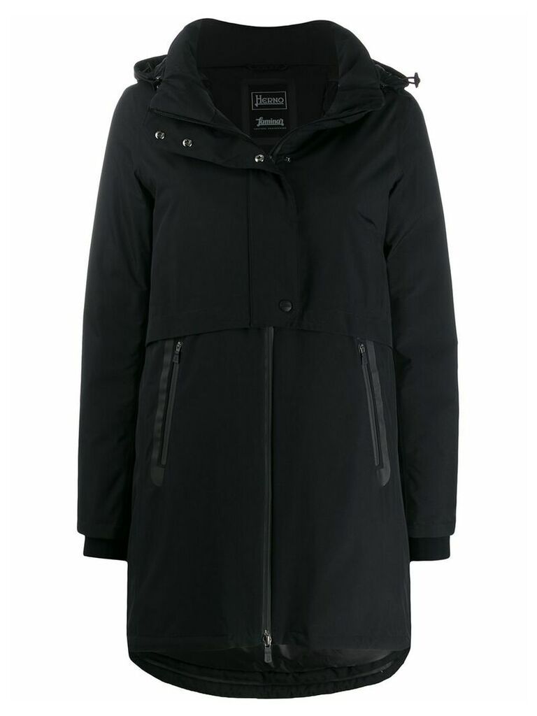 Herno mid-length zip-up hooded jacket - Black