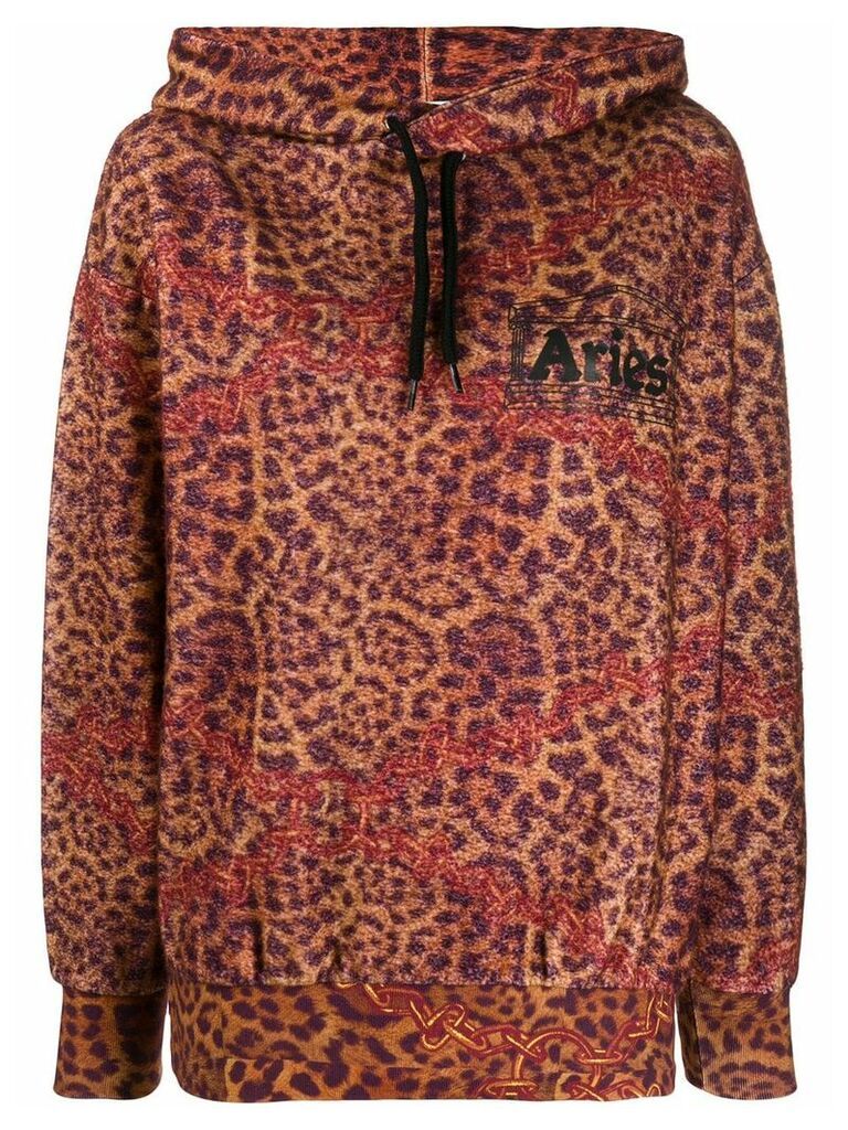 Aries leopard print hoodie - Brown