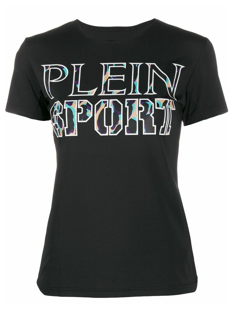 Plein Sport leopard print logo T-shirt - Black