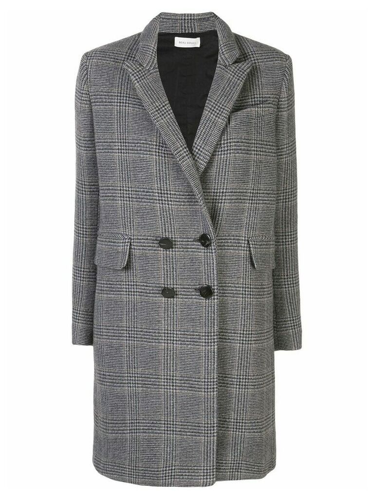 Beau Souci check patterned double-breasted coat - Grey