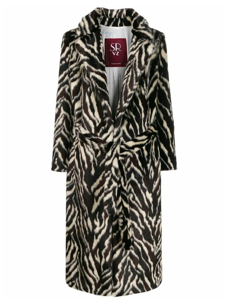 srvz club belted animal print coat - Brown